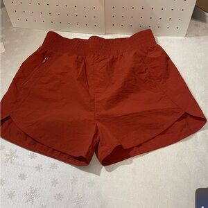 Zenana Burnt Orange Windbreaker Smocked High Waist Band Pocket  Running Shorts